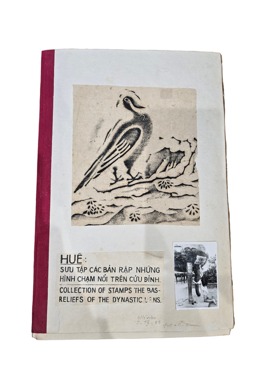Album ancien de frottages vietnamiens – Bas-reliefs des Cửu Đỉnh (Huế) – Série complète d’oiseaux – Rubbings traditionnels