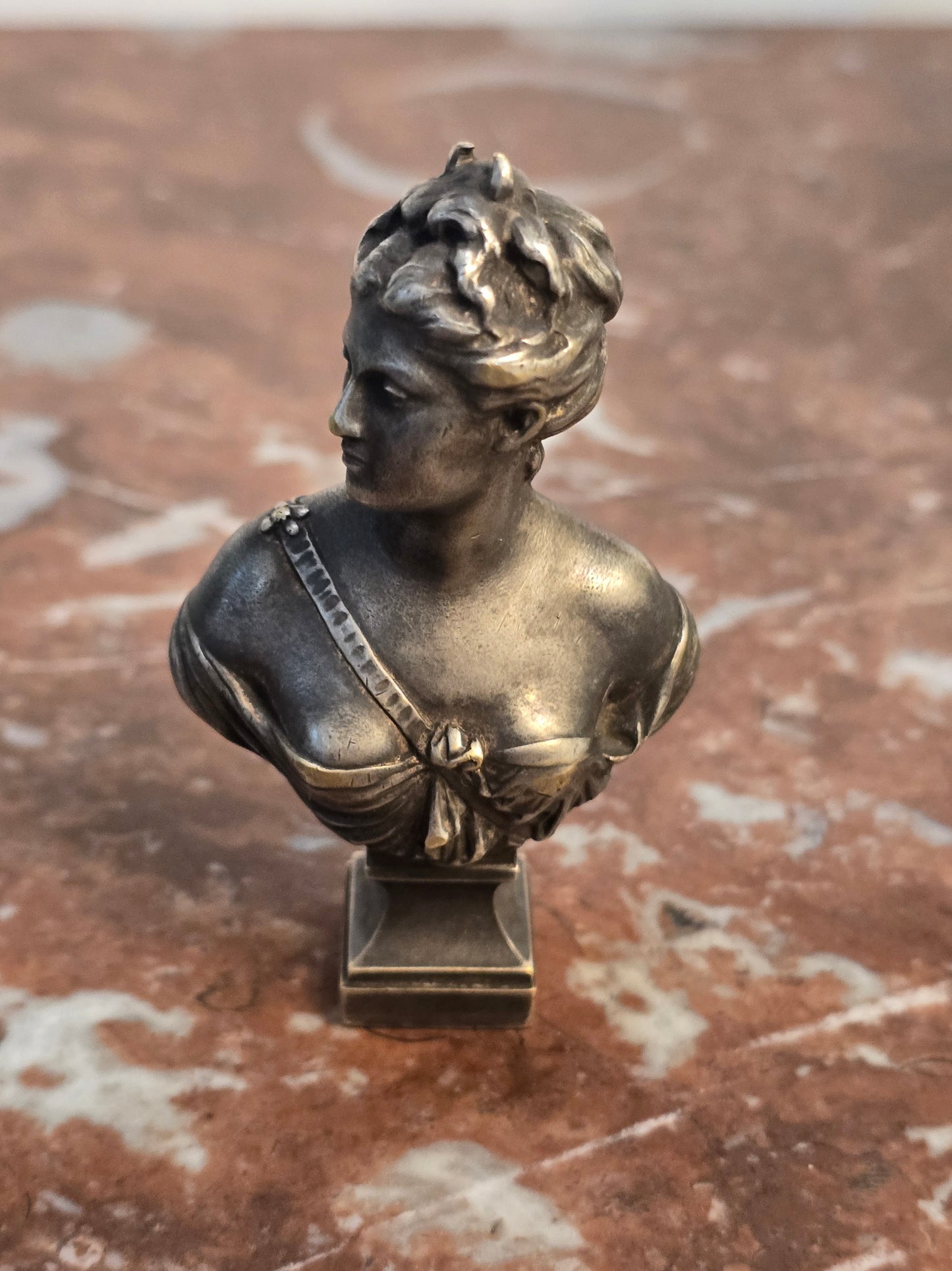 Sceau en bronze argenté - signé houdon -Cachet de cire - Buste de Diane - Fonderie Susse Frères Paris