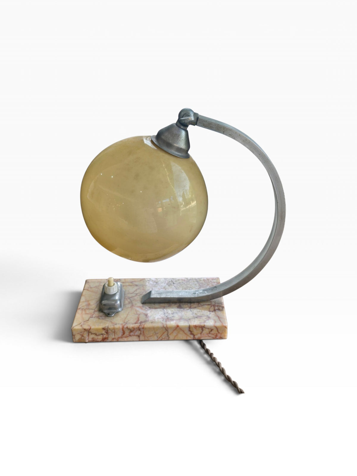 Lampe de table Art Déco en verre opalin et marbre – vers 1930