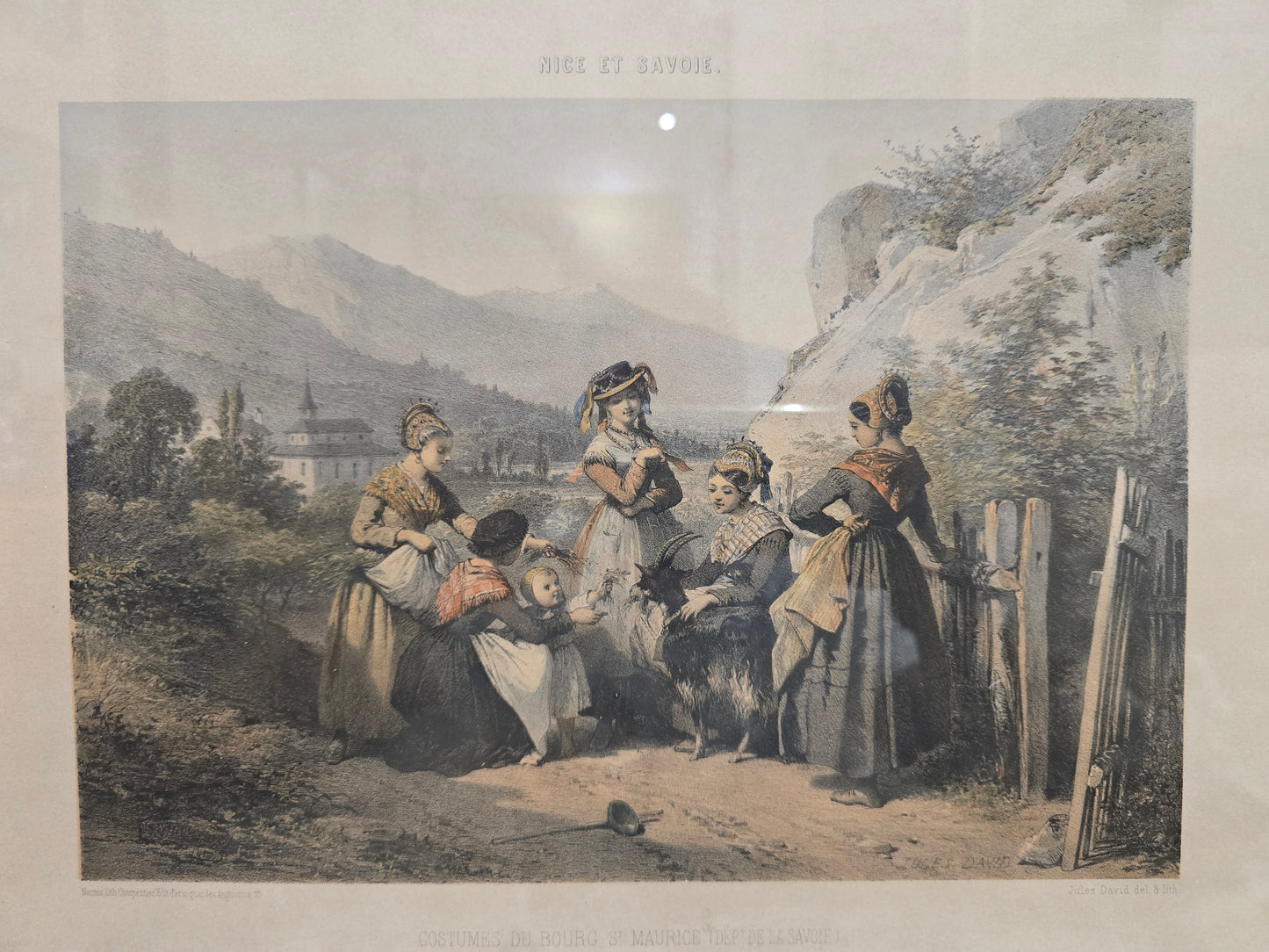 Lithographie encadrée – Nice et Savoie, Costumes du Bourg Saint-Maurice et des environs de Thonon