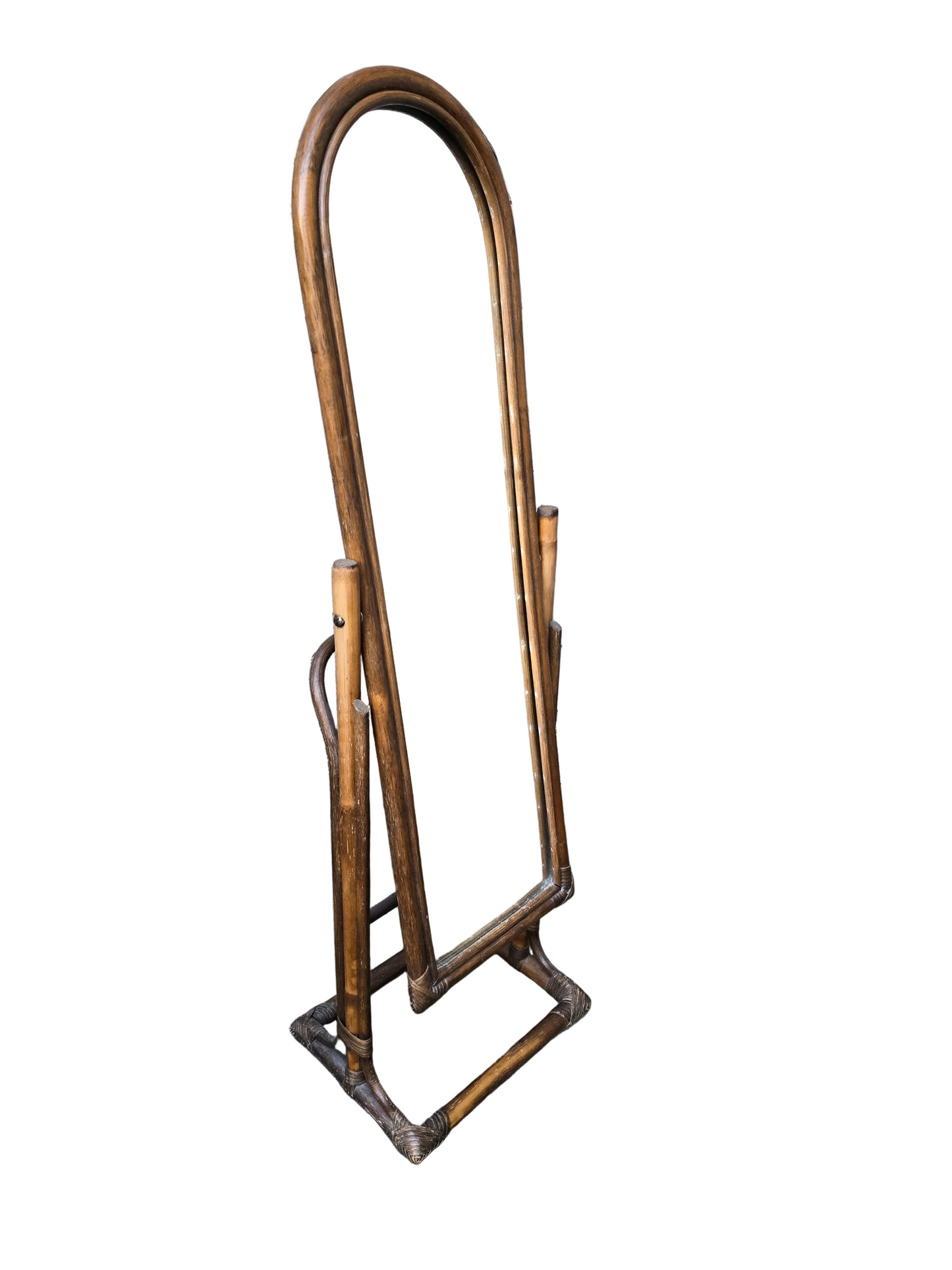 Miroir psyché vintage en bambou et rotin – années 1960 / 1970