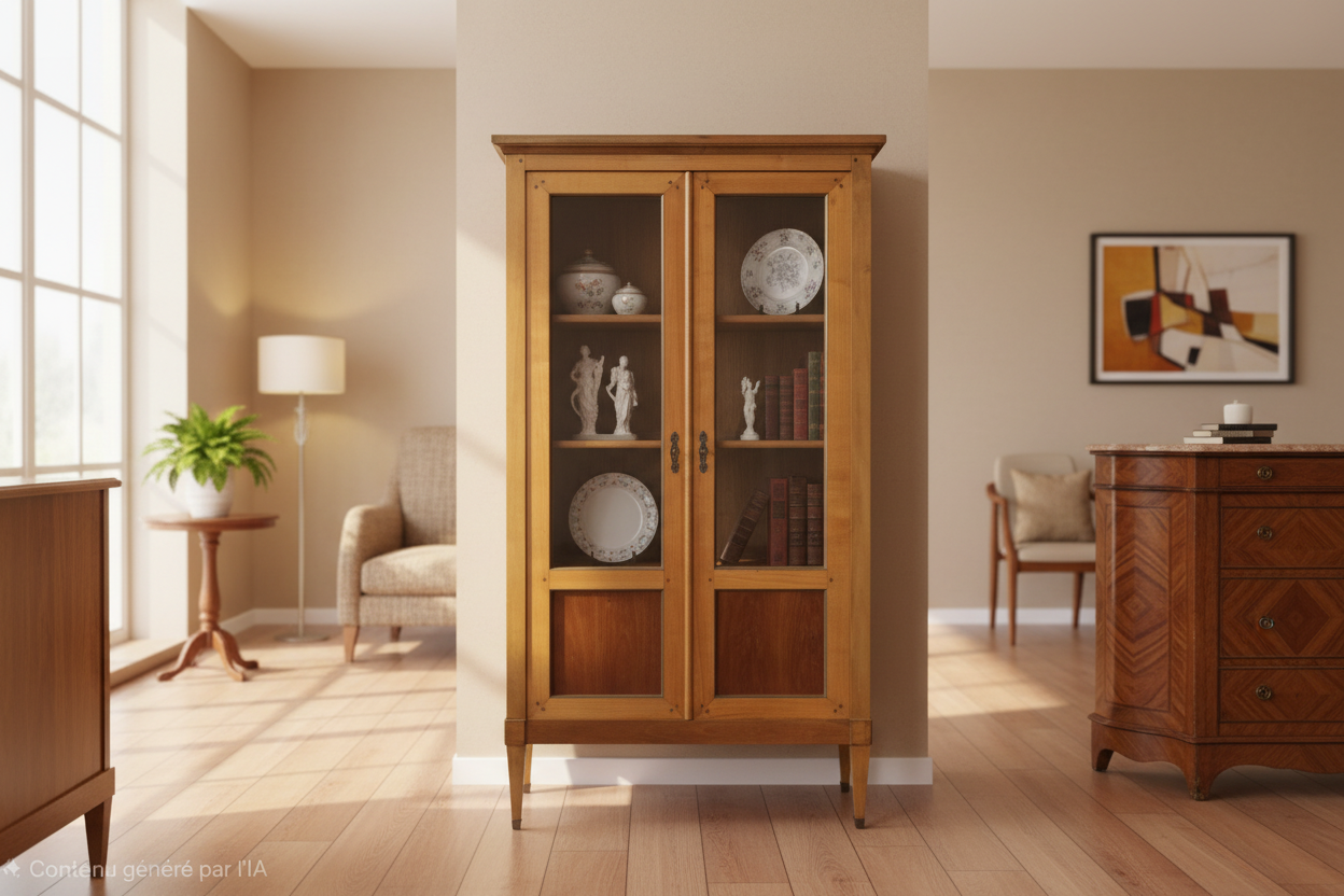 Vitrine / Bibliothèque vintage bois et verre