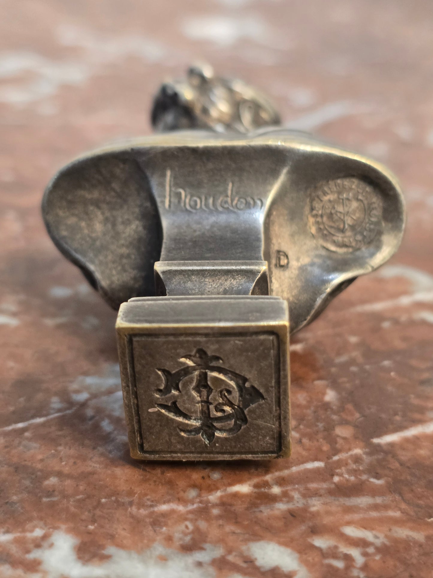 Sceau en bronze argenté - signé houdon -Cachet de cire - Buste de Diane - Fonderie Susse Frères Paris