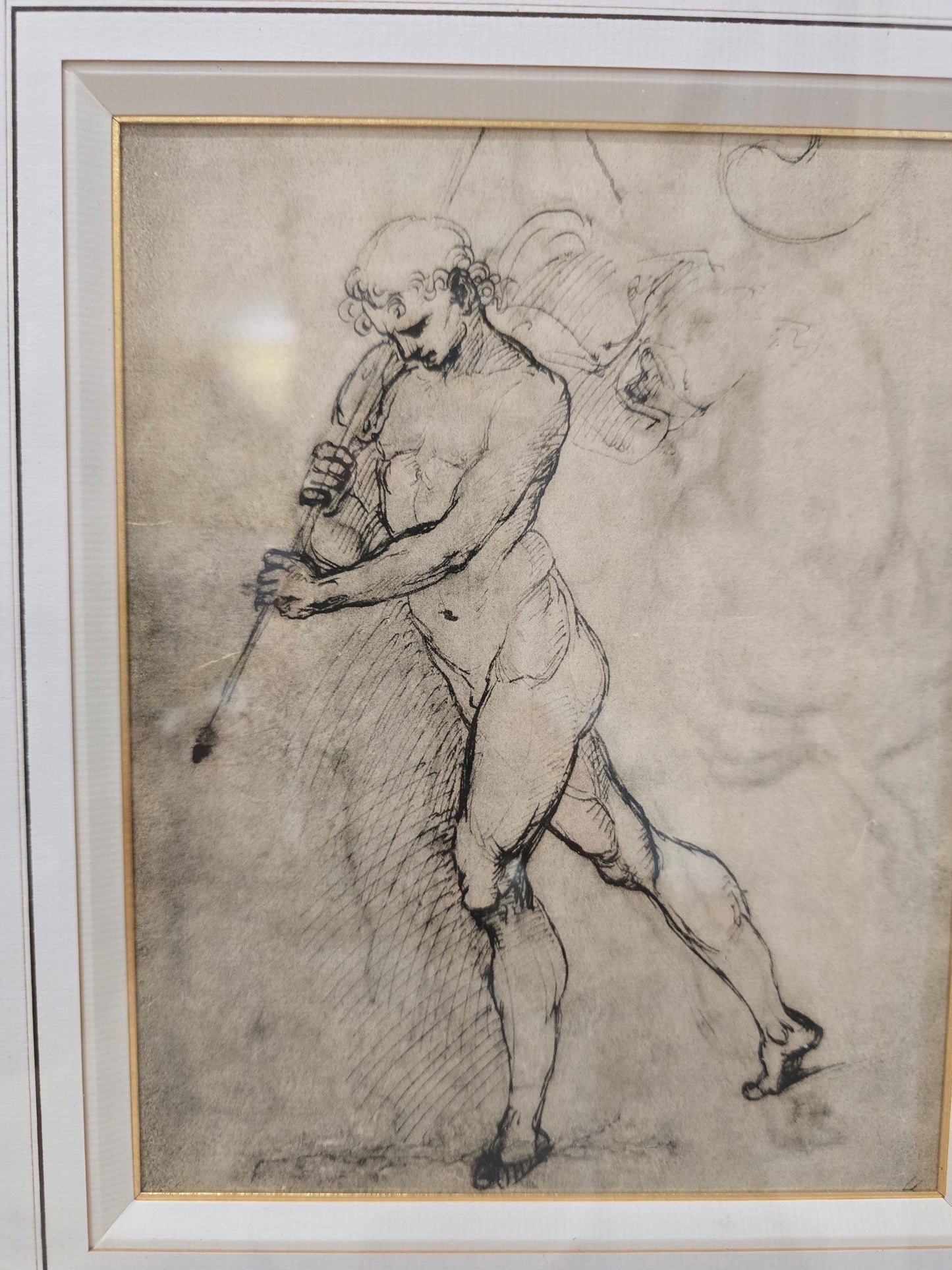 Dessin encadré d’après maître ancien – Homme tirant un animal