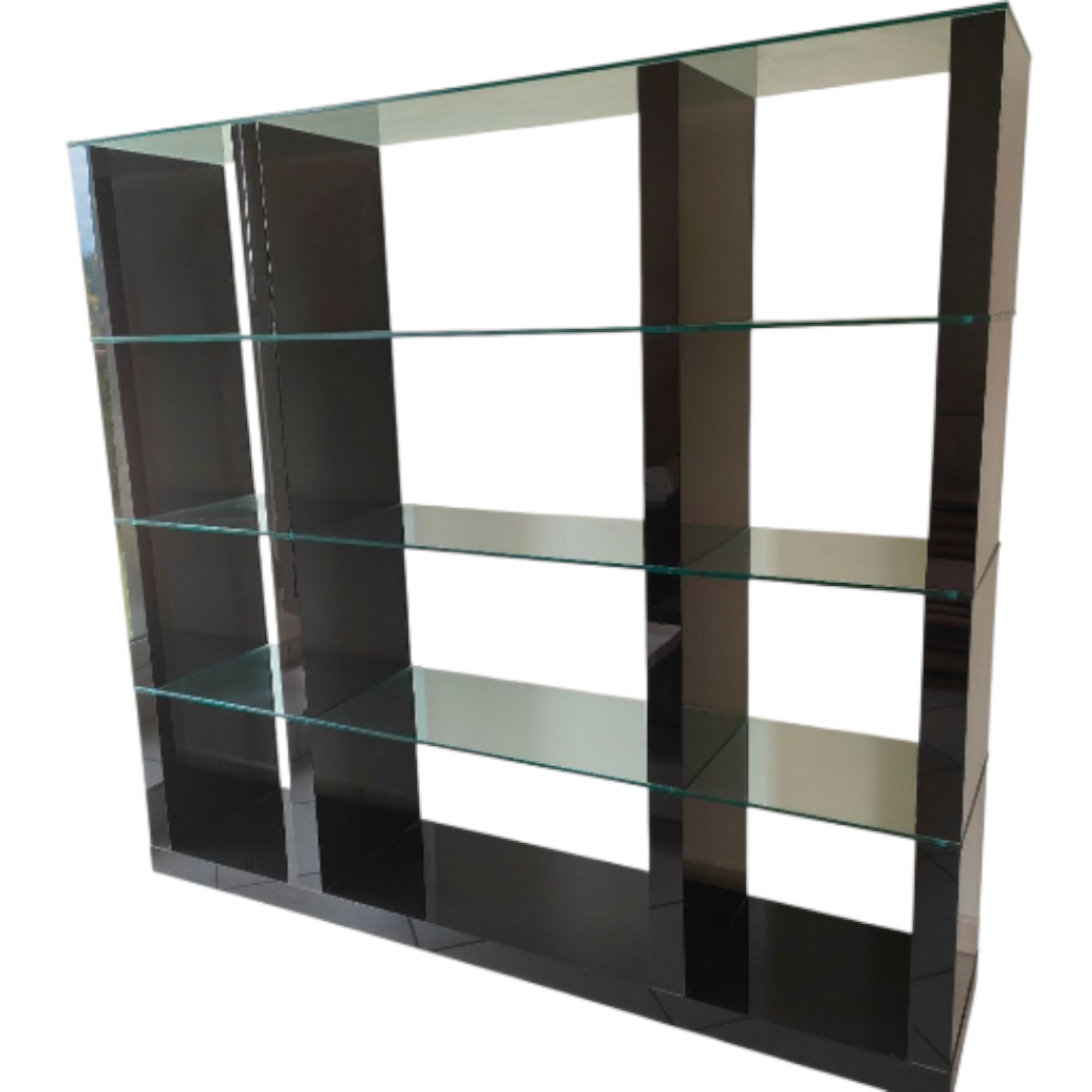 Grande étagère design en verre et structure noire – 172×188×40 cm