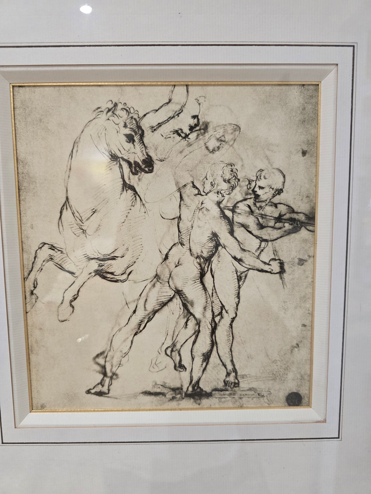 Dessin encadré d’après maître ancien – Homme tirant un animal