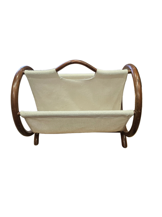 Porte-revues vintage en bois courbé et toile tendue