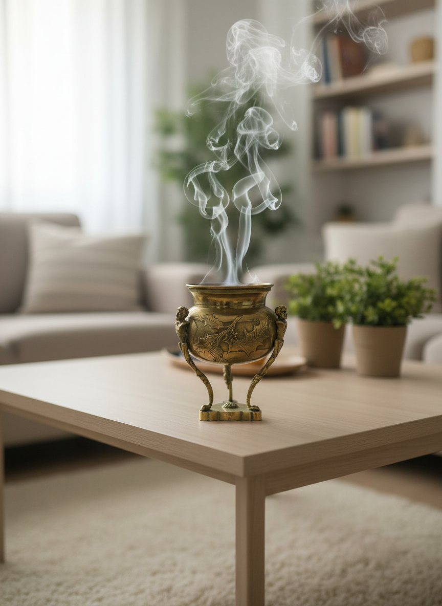 Brûle-parfum / Pot décoratif en laiton signé RAULIN – Style Art Nouveau