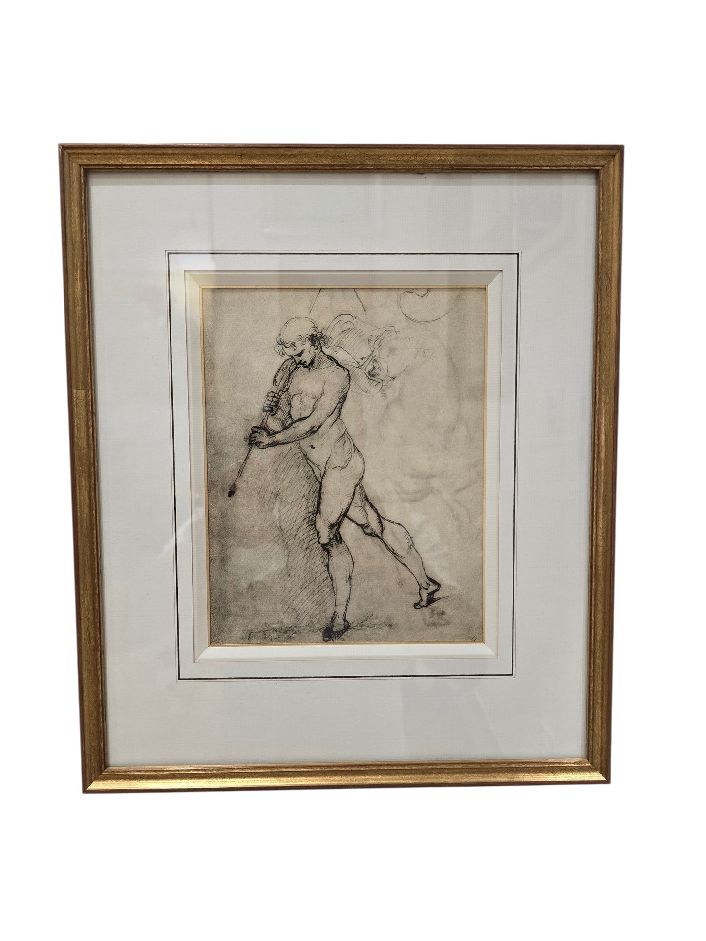 Dessin encadré d’après maître ancien – Homme tirant un animal