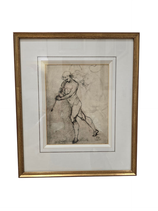 Dessin encadré d’après maître ancien – Homme tirant un animal
