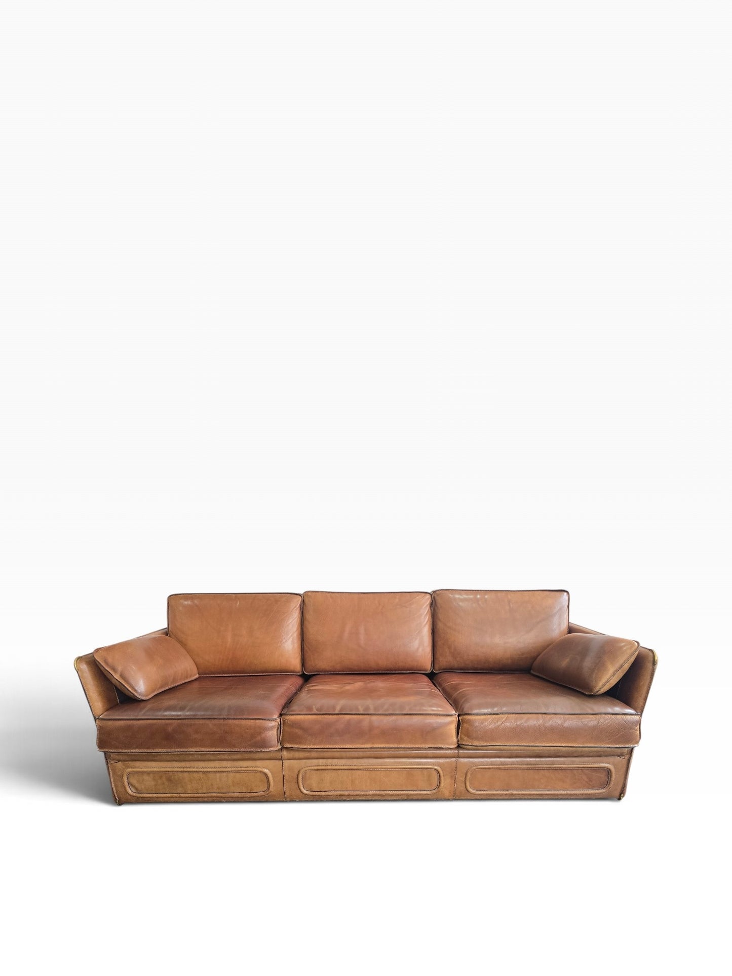 Salon Roche Bobois vintage années 80 – Cuir de buffle cognac – 2 canapés + pouf