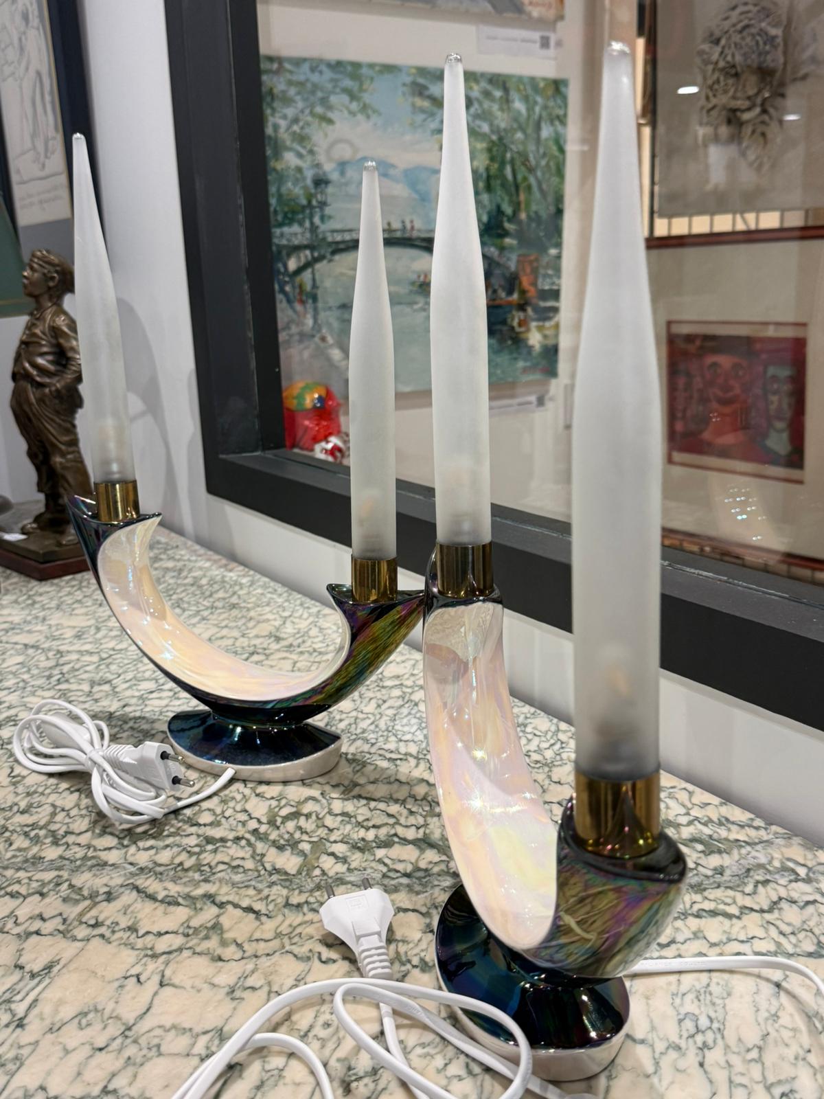 Paire de bougeoirs électriques Verceram – Design Space Age- céramique irisé