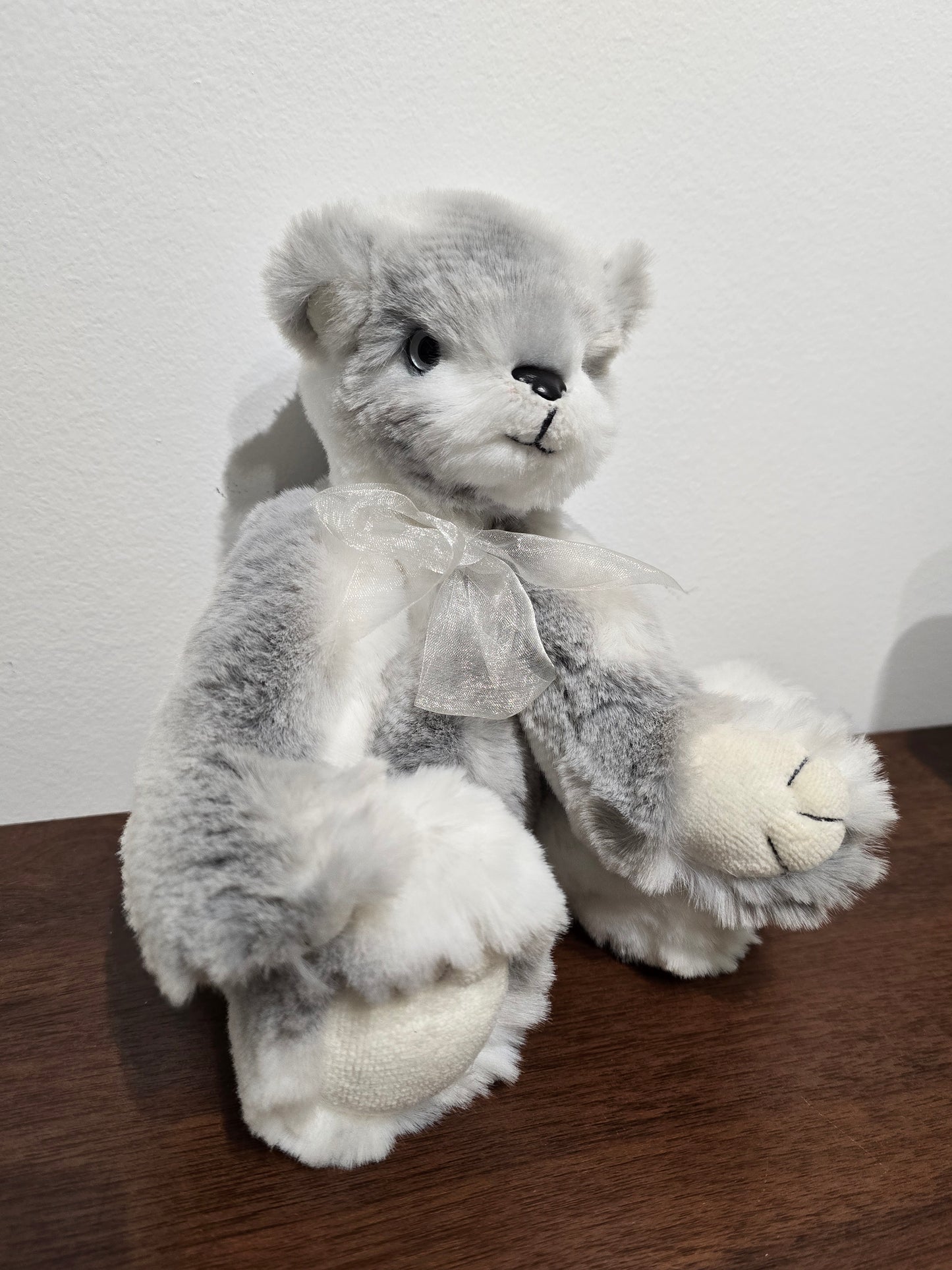 Ours Articulé fourure gris/blanc