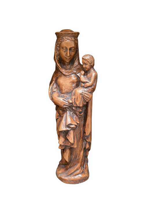 Vierge à l’Enfant en Bois Sculpté – 26 cm