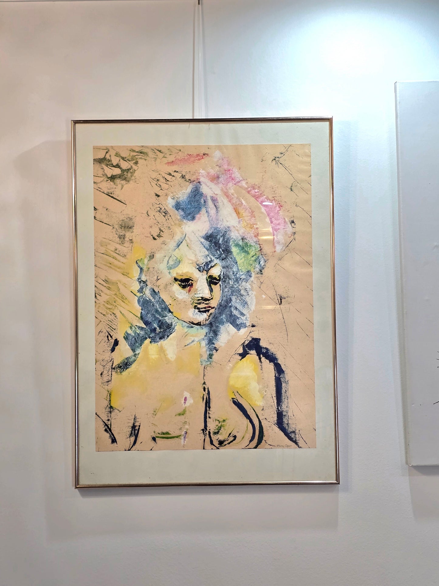 Peinture sur papier – Portrait féminin abstrait – Signée Oger