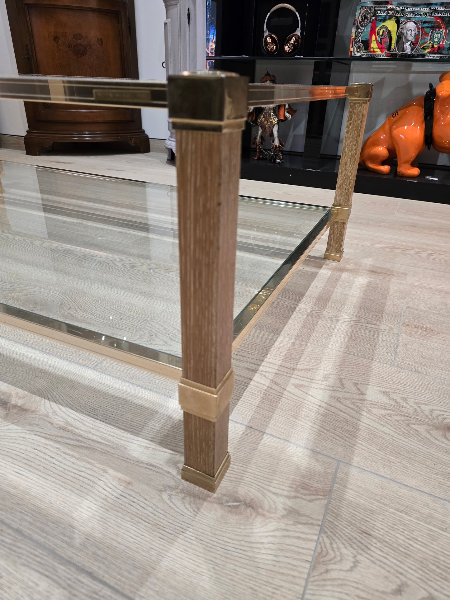 Table basse Pierre Vandel- laiton et verre