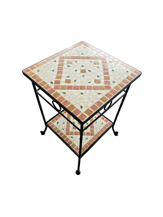 Table d’appoint / sellette en fer forgé et mosaïque