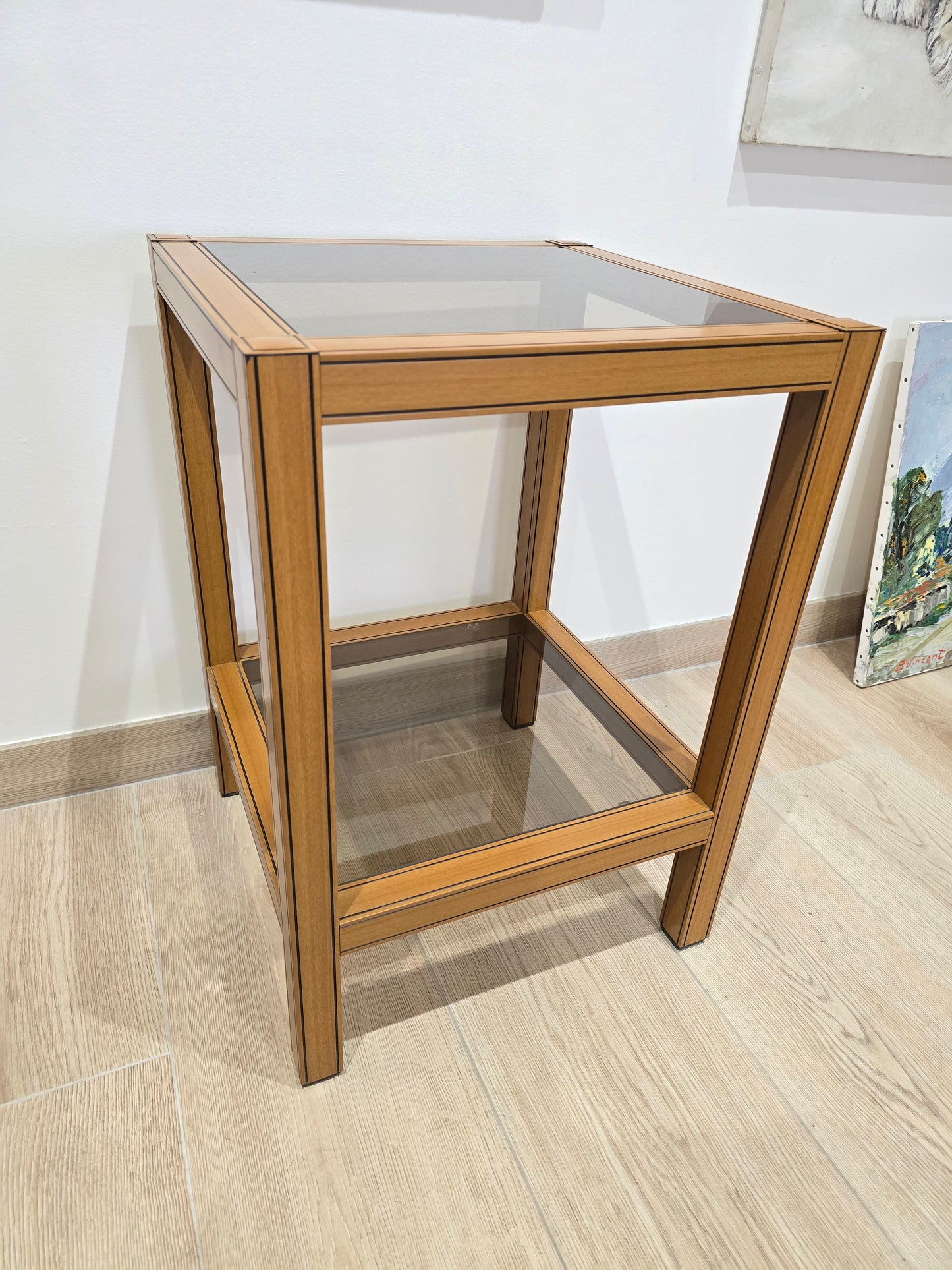 Table d’appoint vintage bois et verre – Design graphique – 1970/1980