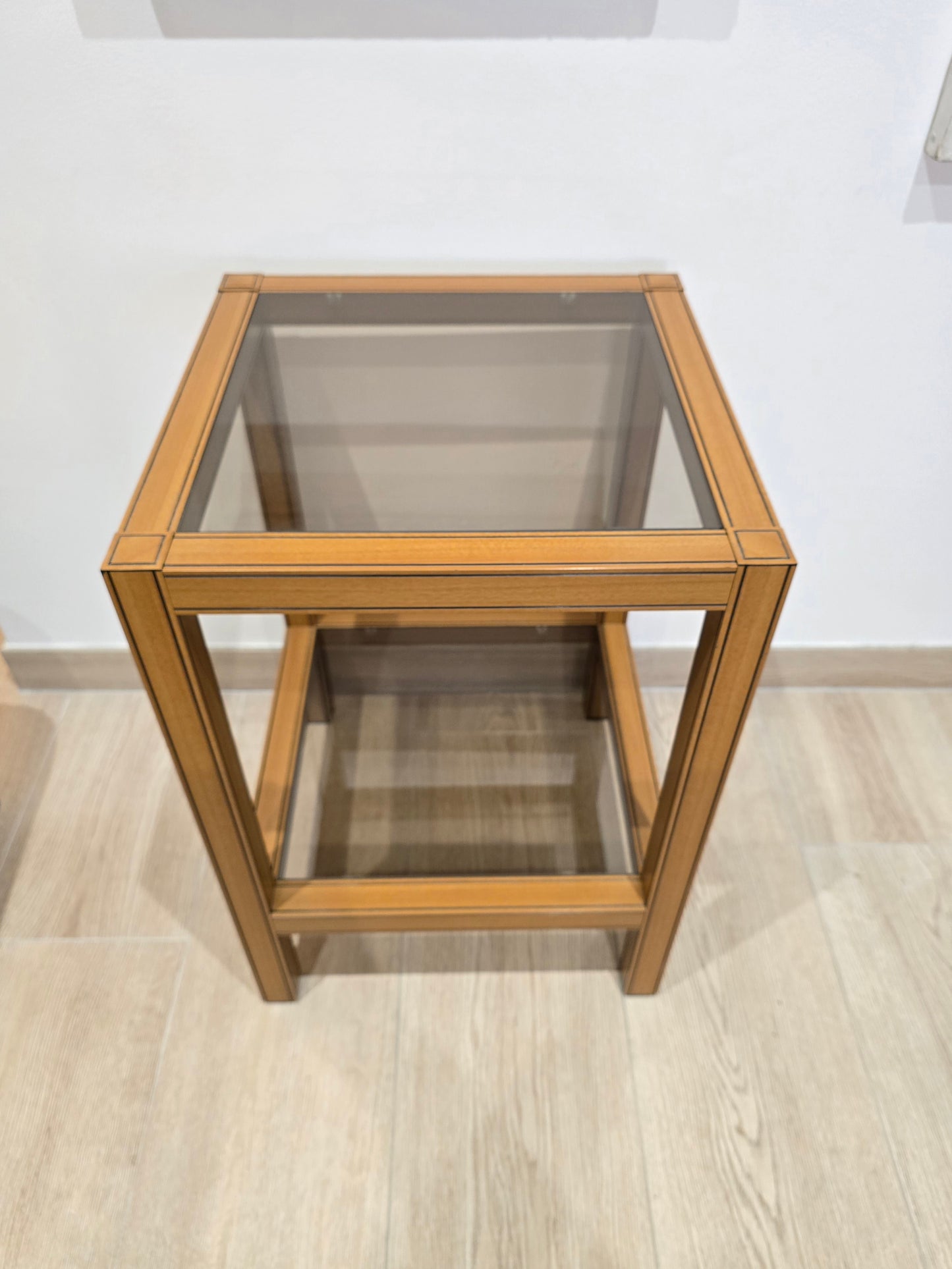 Table d’appoint vintage bois et verre – Design graphique – 1970/1980