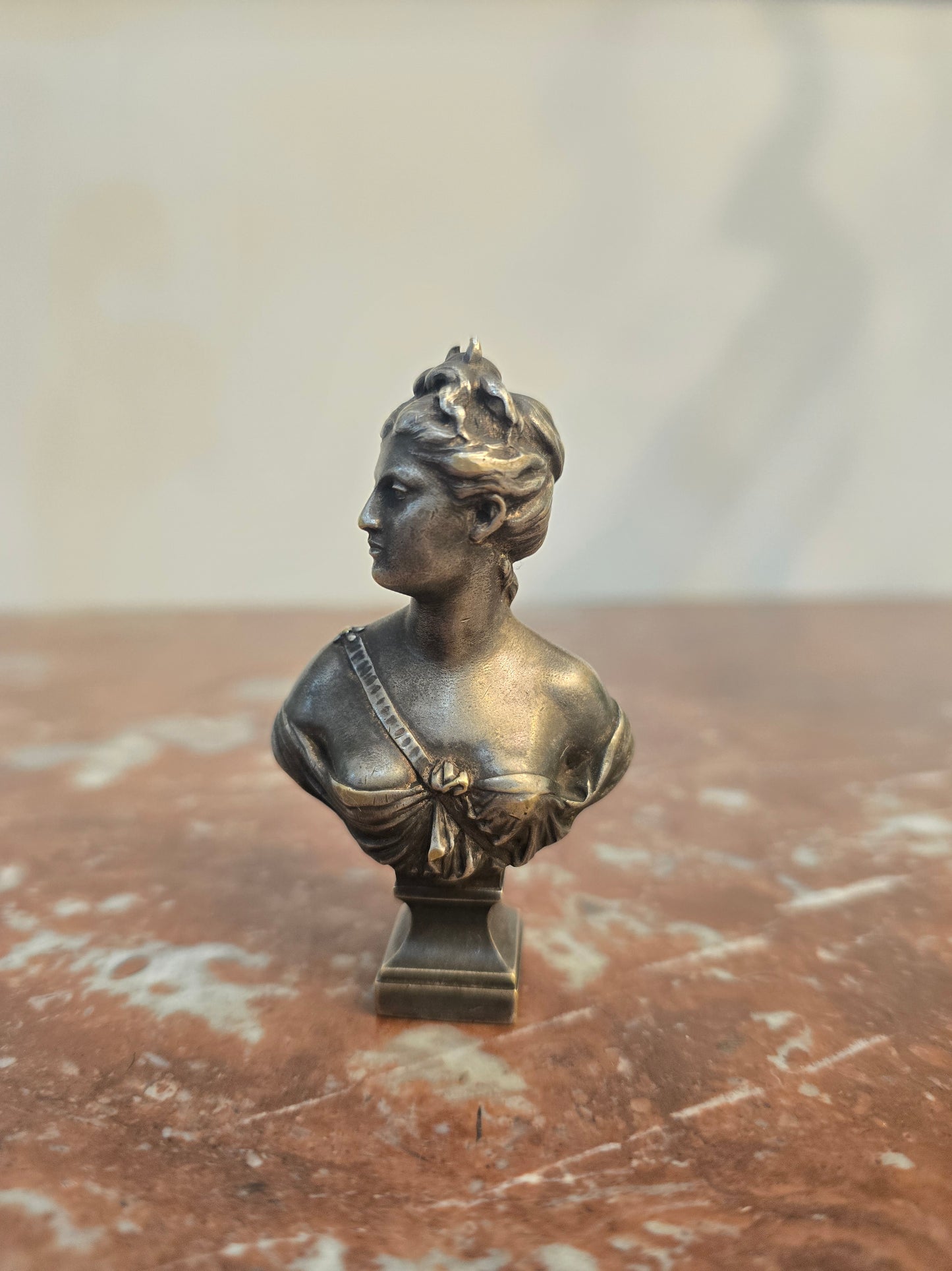 Sceau en bronze argenté - signé houdon -Cachet de cire - Buste de Diane - Fonderie Susse Frères Paris