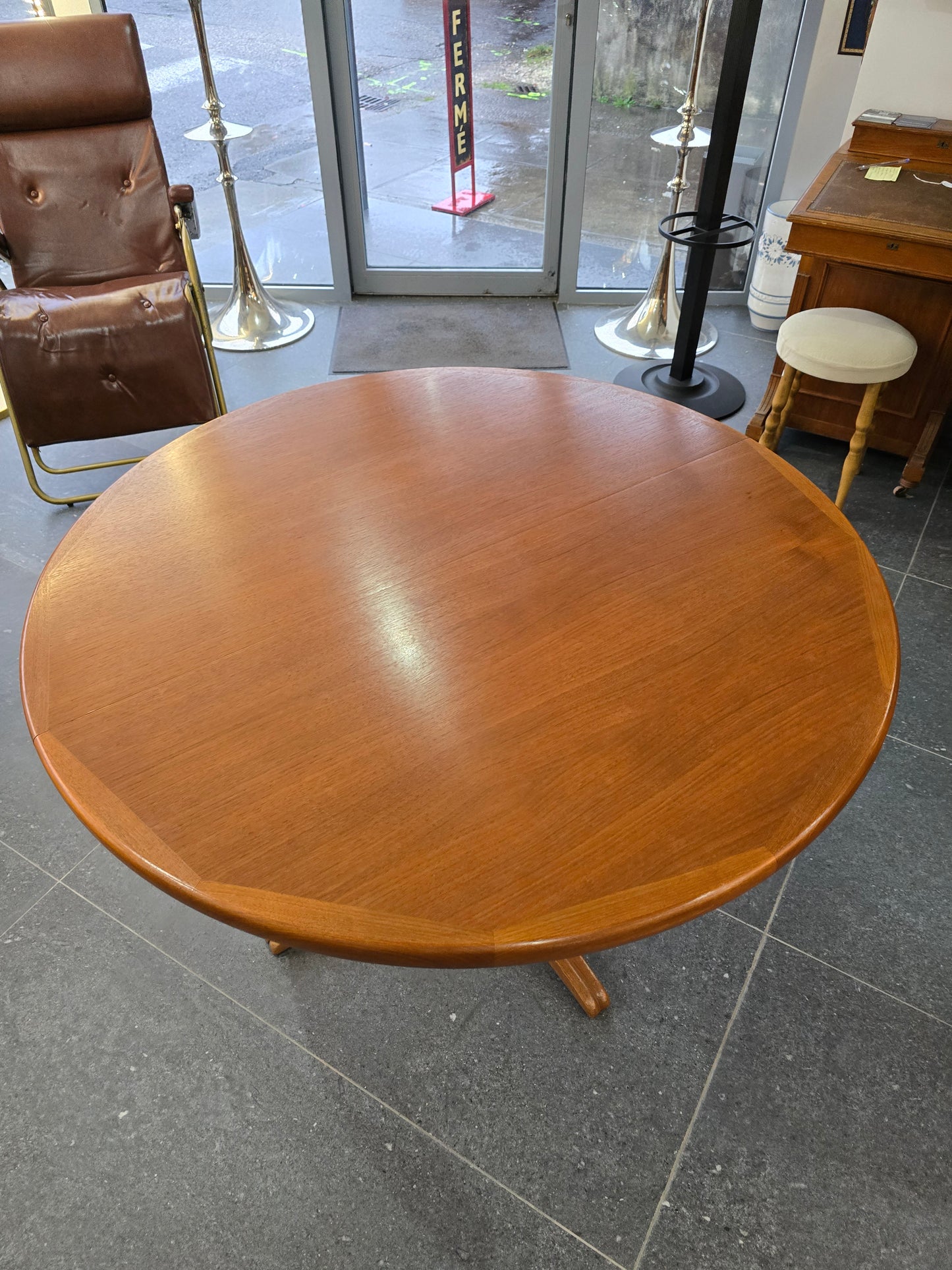 Table ronde extensible en teck – Design scandinave vintage – Ø120 cm + 2 rallonges