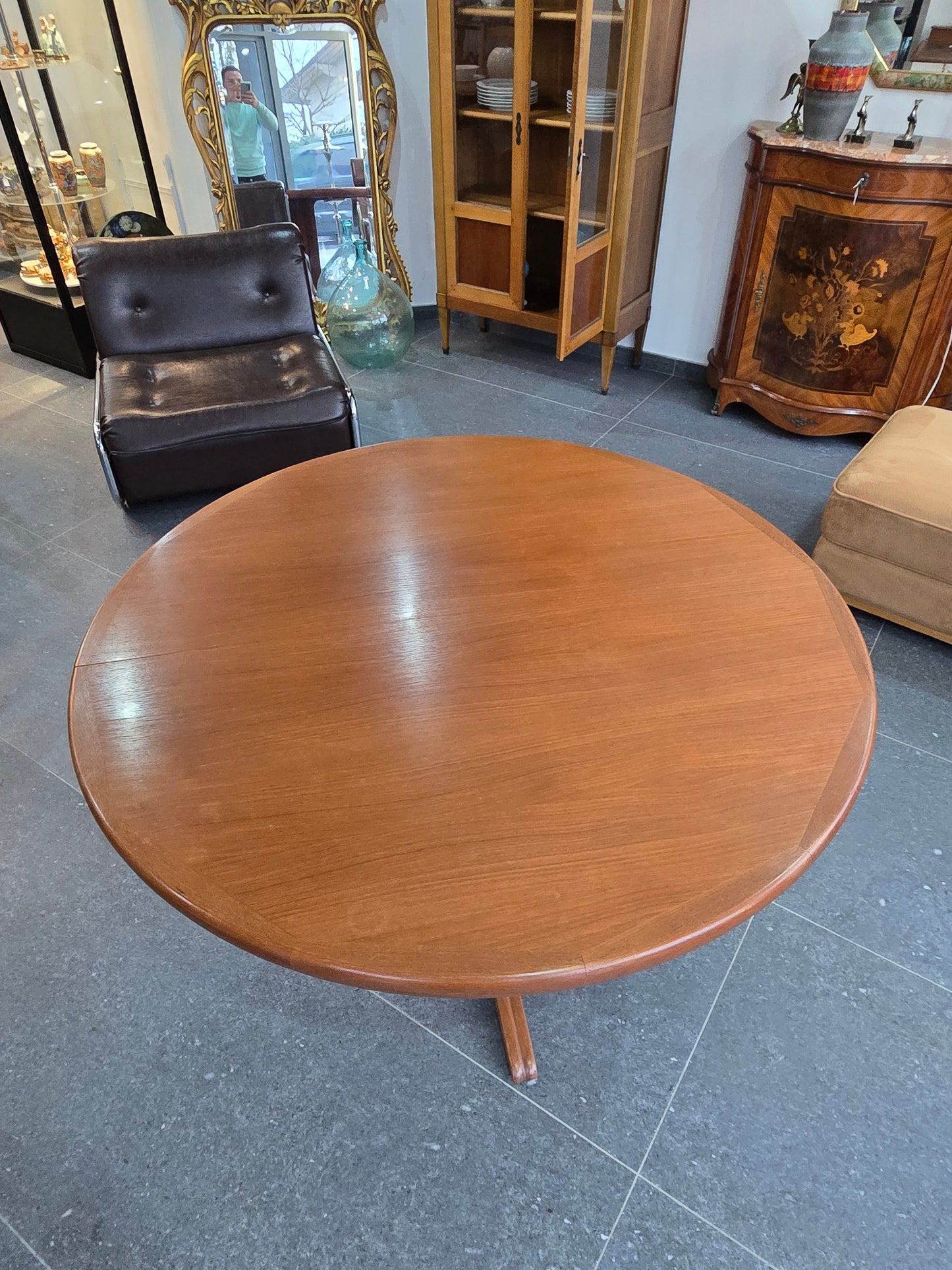 Table ronde extensible en teck – Design scandinave vintage – Ø120 cm + 2 rallonges