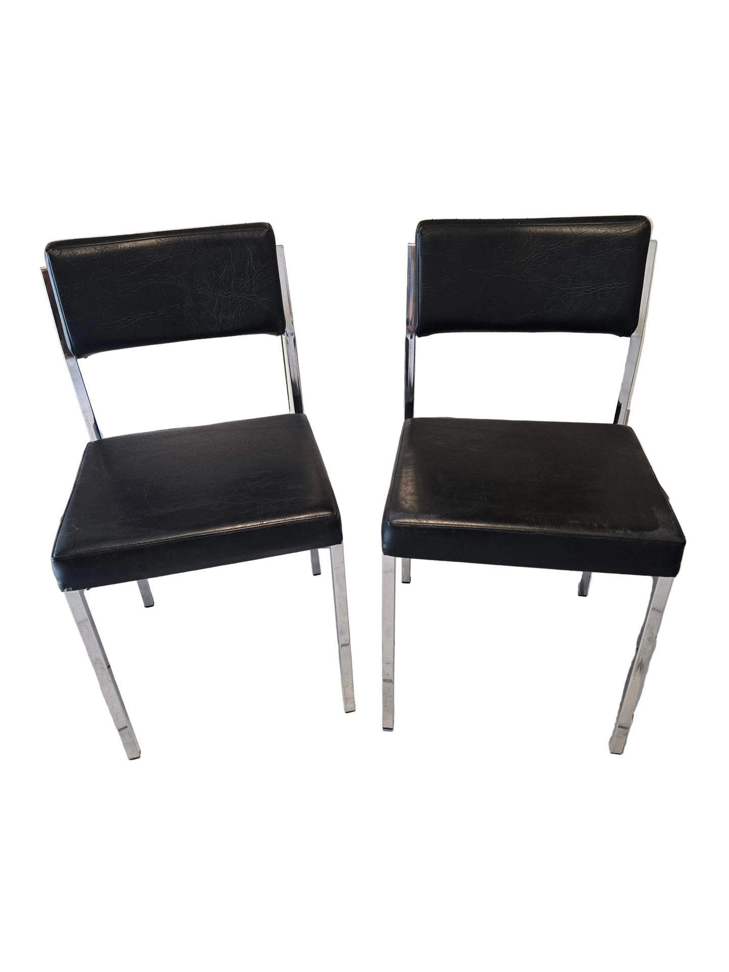 Paire de chaises vintage VINCO en métal chromé et simili cuir noir