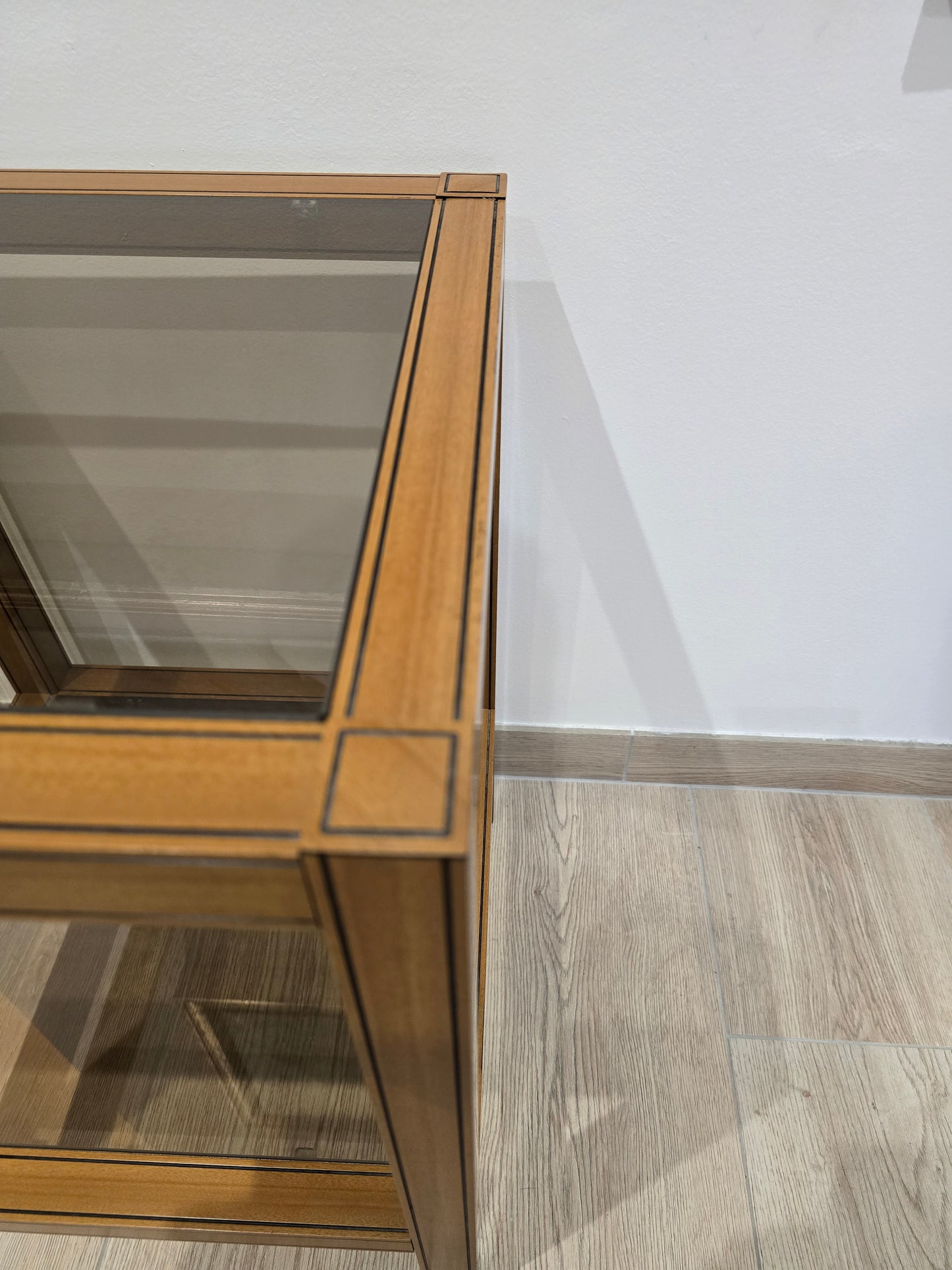Table d’appoint vintage bois et verre – Design graphique – 1970/1980