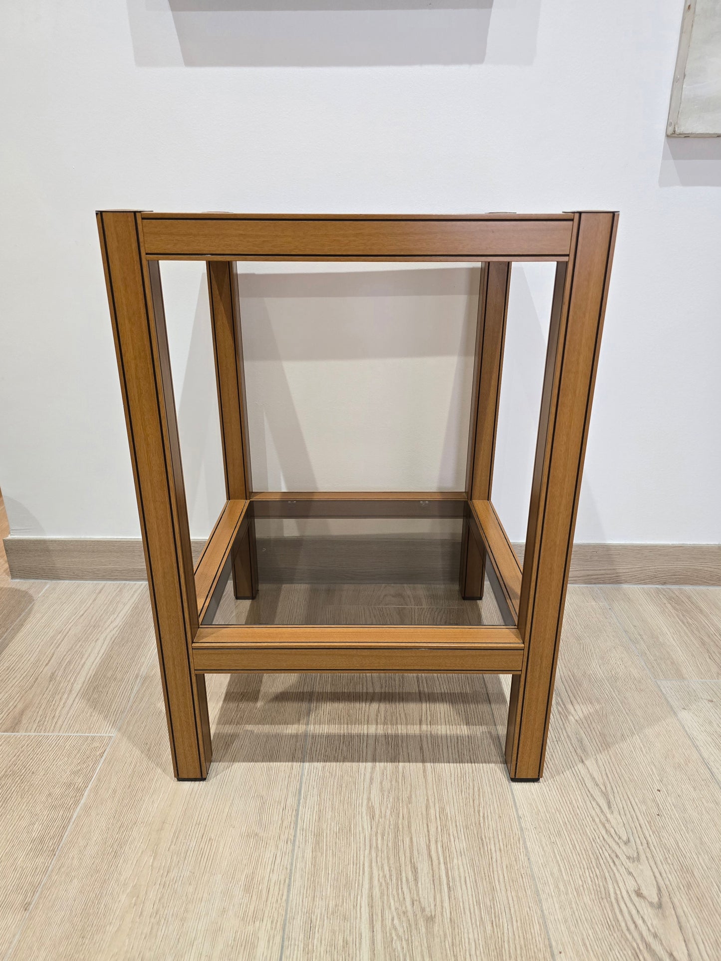 Table d’appoint vintage bois et verre – Design graphique – 1970/1980