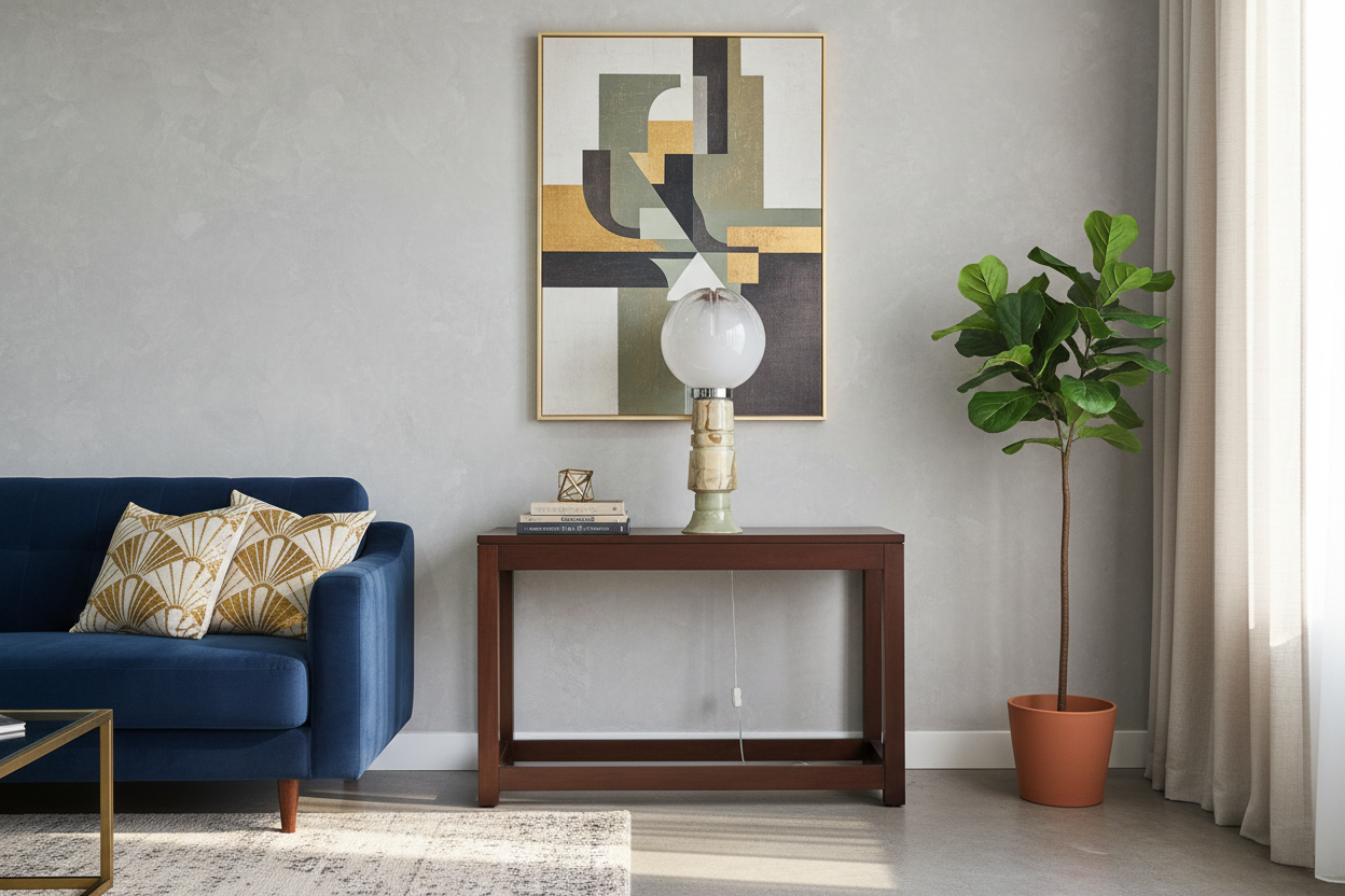 Lampe vintage en verre opalin et onyx – Design italien – Années 1960/1970