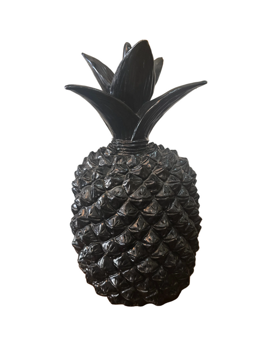 Ananas décoratif noir brillant en céramique / résine – objet déco exotique chic