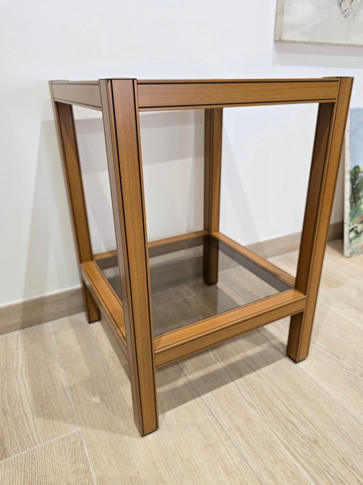 Table d’appoint vintage bois et verre – Design graphique – 1970/1980