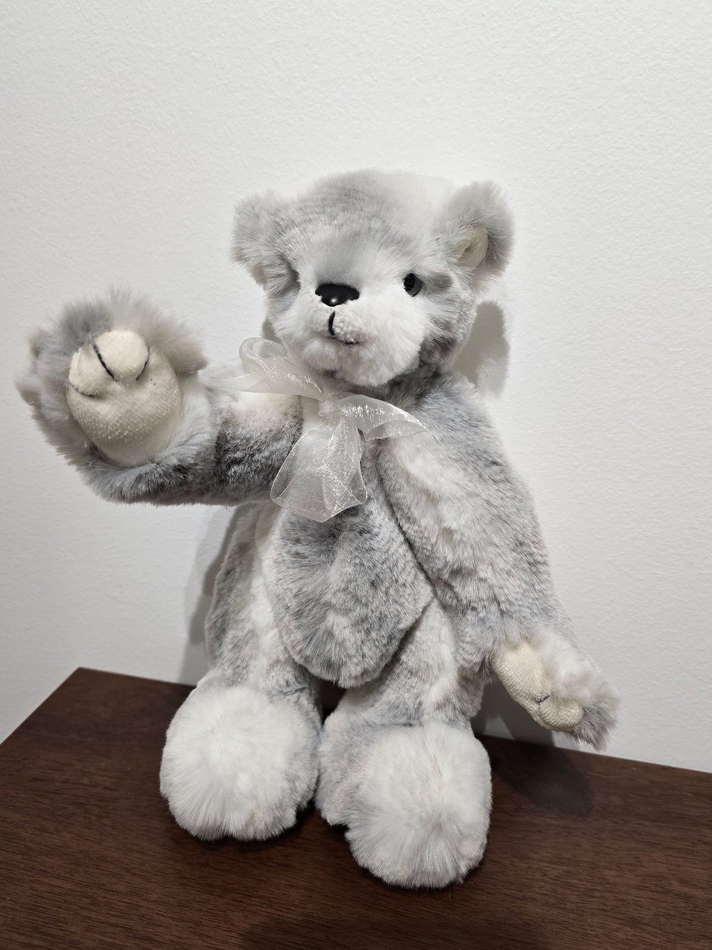 Ours Articulé fourure gris/blanc