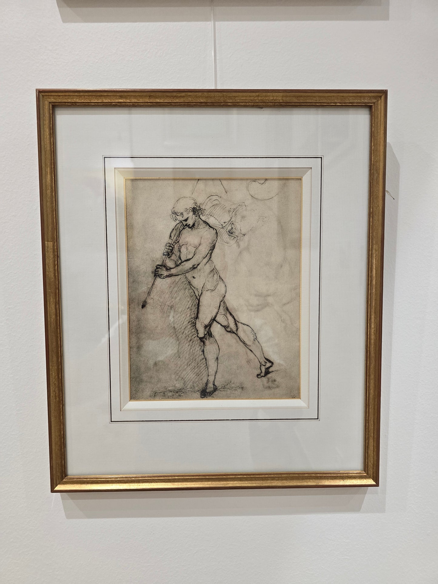 Dessin encadré d’après maître ancien – Homme tirant un animal
